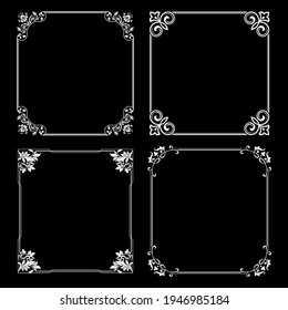 Set of decorative frames Elegant vector element for design in Eastern style, place for text. Floral black and white borders. Lace illustration for invitations and greeting cards.