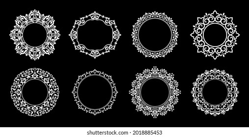 Set of decorative frames Elegant vector element for design in Eastern style, place for text. Floral black and white borders. Lace illustration for invitations and greeting cards.