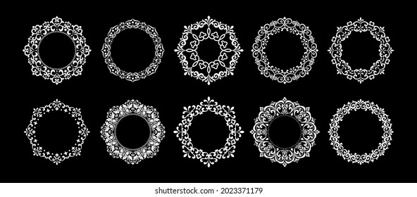 Set of decorative frames Elegant vector element for design in Eastern style, place for text. Floral black and white borders. Lace illustration for invitations and greeting cards.
