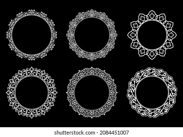 Set of decorative frames Elegant vector element for design in Eastern style, place for text. Floral black and white borders. Lace illustration for invitations and greeting cards.