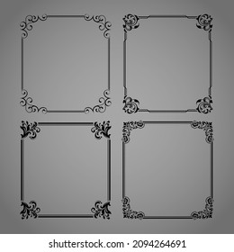 Set of decorative frames Elegant vector element for design in Eastern style, place for text. Floral black and gray borders. Lace illustration for invitations and greeting cards
