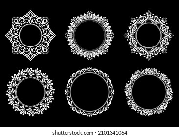 Set of decorative frames Elegant vector element for design in Eastern style, place for text. Floral black and white borders. Lace illustration for invitations and greeting cards.