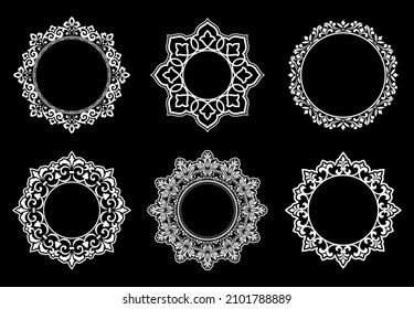 Set of decorative frames Elegant vector element for design in Eastern style, place for text. Floral black and white borders. Lace illustration for invitations and greeting cards.