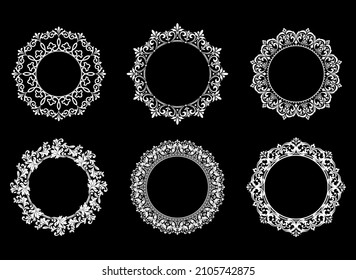 Set of decorative frames Elegant vector element for design in Eastern style, place for text. Floral black and white borders. Lace illustration for invitations and greeting cards.