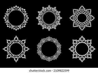 Set of decorative frames Elegant vector element for design in Eastern style, place for text. Floral black and white borders. Lace illustration for invitations and greeting cards.