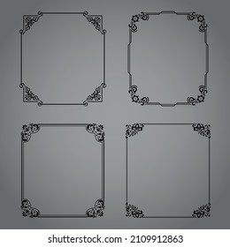 Set of decorative frames Elegant vector element for design in Eastern style, place for text. Floral black and gray borders. Lace illustration for invitations and greeting cards