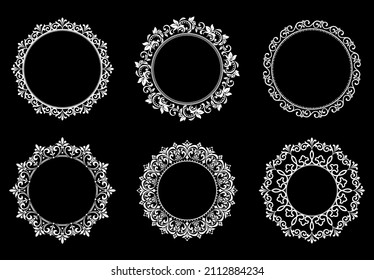 Set of decorative frames Elegant vector element for design in Eastern style, place for text. Floral black and white borders. Lace illustration for invitations and greeting cards.