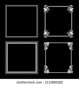 Set of decorative frames Elegant vector element for design in Eastern style, place for text. Floral black and white borders. Lace illustration for invitations and greeting cards.