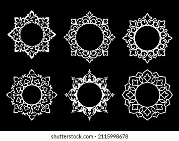 Set of decorative frames Elegant vector element for design in Eastern style, place for text. Floral black and white borders. Lace illustration for invitations and greeting cards.