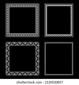 Set of decorative frames Elegant vector element for design in Eastern style, place for text. Floral black and white borders. Lace illustration for invitations and greeting cards.