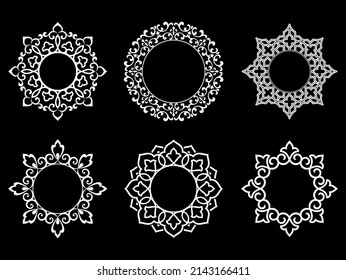 Set of decorative frames Elegant vector element for design in Eastern style, place for text. Floral black and white borders. Lace illustration for invitations and greeting cards.