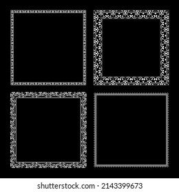 Set of decorative frames Elegant vector element for design in Eastern style, place for text. Floral black and white borders. Lace illustration for invitations and greeting cards.