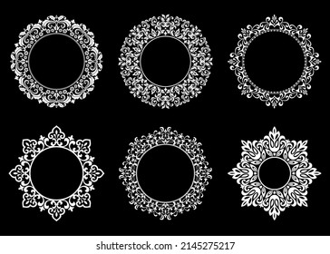 Set of decorative frames Elegant vector element for design in Eastern style, place for text. Floral black and white borders. Lace illustration for invitations and greeting cards.