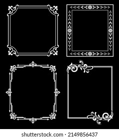 Set of decorative frames Elegant vector element for design in Eastern style, place for text. Floral black and white borders. Lace illustration for invitations and greeting cards.
