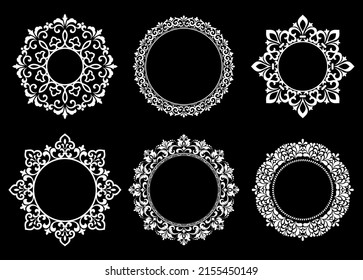 Set of decorative frames Elegant vector element for design in Eastern style, place for text. Floral black and white borders. Lace illustration for invitations and greeting cards.