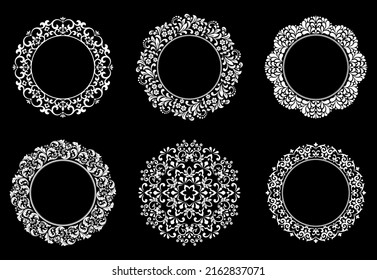 Set of decorative frames Elegant vector element for design in Eastern style, place for text. Floral black and white borders. Lace illustration for invitations and greeting cards.
