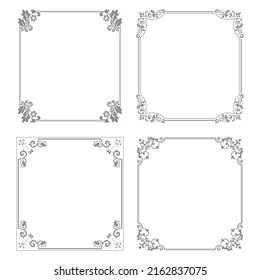Set of decorative frames Elegant vector element for design in Eastern style, place for text. Floral gray and white borders. Lace illustration for invitations and greeting cards