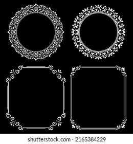 Set of decorative frames Elegant vector element for design in Eastern style, place for text. Floral black and white borders. Lace illustration for invitations and greeting cards.