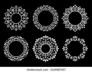 Set of decorative frames Elegant vector element for design in Eastern style, place for text. Floral black and white borders. Lace illustration for invitations and greeting cards.