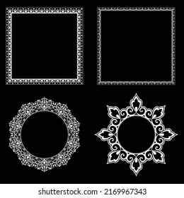 Set of decorative frames Elegant vector element for design in Eastern style, place for text. Floral black and white borders. Lace illustration for invitations and greeting cards.
