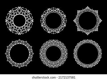 Set of decorative frames Elegant vector element for design in Eastern style, place for text. Floral black and white borders. Lace illustration for invitations and greeting cards.