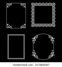 Set of decorative frames Elegant vector element for design in Eastern style, place for text. Floral black and white borders. Lace illustration for invitations and greeting cards.