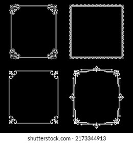 Set of decorative frames Elegant vector element for design in Eastern style, place for text. Floral black and white borders. Lace illustration for invitations and greeting cards.