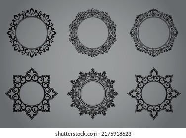Set of decorative frames Elegant vector element for design in Eastern style, place for text. Floral black and gray borders. Lace illustration for invitations and greeting cards