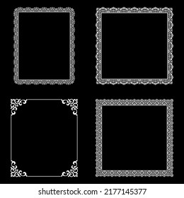 Set of decorative frames Elegant vector element for design in Eastern style, place for text. Floral black and white borders. Lace illustration for invitations and greeting cards.
