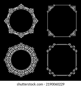 Set of decorative frames Elegant vector element for design in Eastern style, place for text. Floral black and white borders. Lace illustration for invitations and greeting cards.