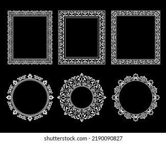 Set of decorative frames Elegant vector element for design in Eastern style, place for text. Floral black and white borders. Lace illustration for invitations and greeting cards.