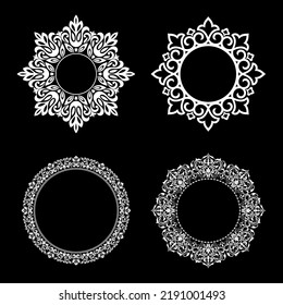 Set of decorative frames Elegant vector element for design in Eastern style, place for text. Floral black and white borders. Lace illustration for invitations and greeting cards.
