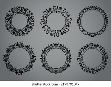 Set of decorative frames Elegant vector element for design in Eastern style, place for text. Floral black and gray borders. Lace illustration for invitations and greeting cards