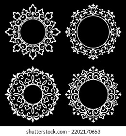 Set of decorative frames Elegant vector element for design in Eastern style, place for text. Floral black and white borders. Lace illustration for invitations and greeting cards.
