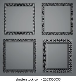Set of decorative frames Elegant vector element for design in Eastern style, place for text. Floral black and gray borders. Lace illustration for invitations and greeting cards