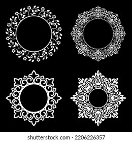 Set of decorative frames Elegant vector element for design in Eastern style, place for text. Floral black and white borders. Lace illustration for invitations and greeting cards.