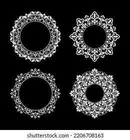 Set of decorative frames Elegant vector element for design in Eastern style, place for text. Floral black and white borders. Lace illustration for invitations and greeting cards.
