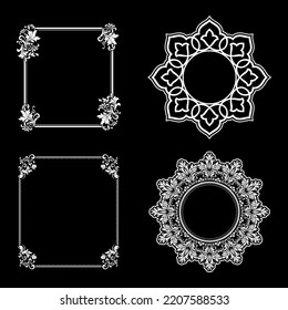 Set of decorative frames Elegant vector element for design in Eastern style, place for text. Floral black and white borders. Lace illustration for invitations and greeting cards.