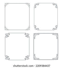 Set of decorative frames Elegant vector element for design in Eastern style, place for text. Floral gray and white borders. Lace illustration for invitations and greeting cards