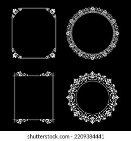 Set of decorative frames Elegant vector element for design in Eastern style, place for text. Floral black and white borders. Lace illustration for invitations and greeting cards.