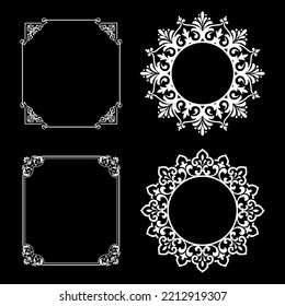 Set of decorative frames Elegant vector element for design in Eastern style, place for text. Floral black and white borders. Lace illustration for invitations and greeting cards.