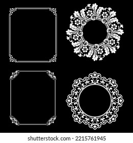 Set of decorative frames Elegant vector element for design in Eastern style, place for text. Floral black and white borders. Lace illustration for invitations and greeting cards.