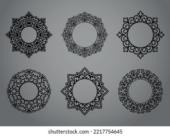 Set of decorative frames Elegant vector element for design in Eastern style, place for text. Floral black and gray borders. Lace illustration for invitations and greeting cards