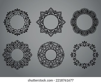 Set of decorative frames Elegant vector element for design in Eastern style, place for text. Floral black and gray borders. Lace illustration for invitations and greeting cards