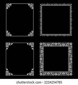 Set of decorative frames Elegant vector element for design in Eastern style, place for text. Floral black and white borders. Lace illustration for invitations and greeting cards.
