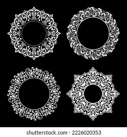 Set of decorative frames Elegant vector element for design in Eastern style, place for text. Floral black and white borders. Lace illustration for invitations and greeting cards.