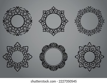 Set of decorative frames Elegant vector element for design in Eastern style, place for text. Floral black and gray borders. Lace illustration for invitations and greeting cards