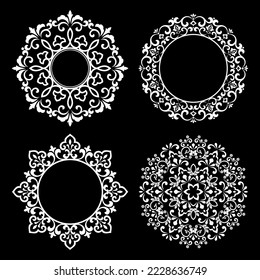 Set of decorative frames Elegant vector element for design in Eastern style, place for text. Floral black and white borders. Lace illustration for invitations and greeting cards.