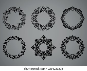 Set of decorative frames Elegant vector element for design in Eastern style, place for text. Floral black and gray borders. Lace illustration for invitations and greeting cards