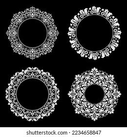 Set of decorative frames Elegant vector element for design in Eastern style, place for text. Floral black and white borders. Lace illustration for invitations and greeting cards.